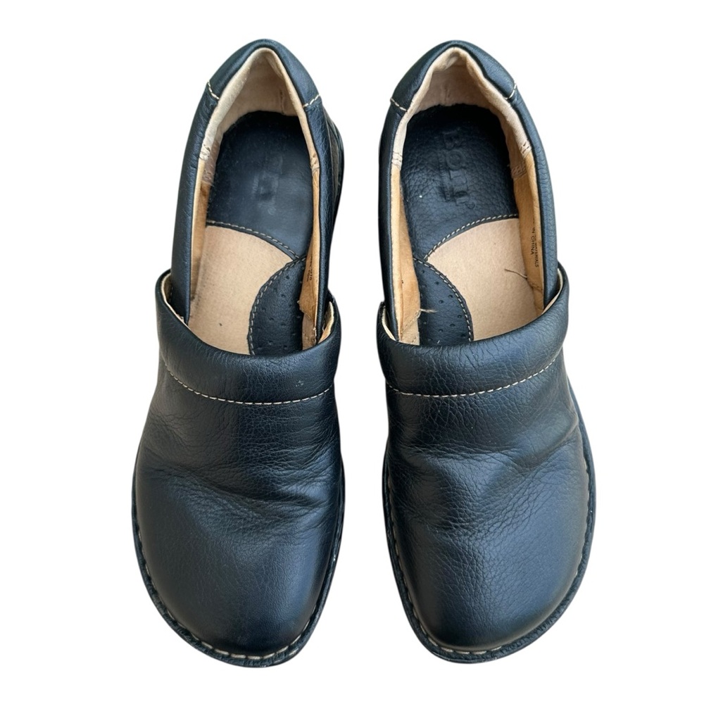 Born Black Leather Wedge Loafers